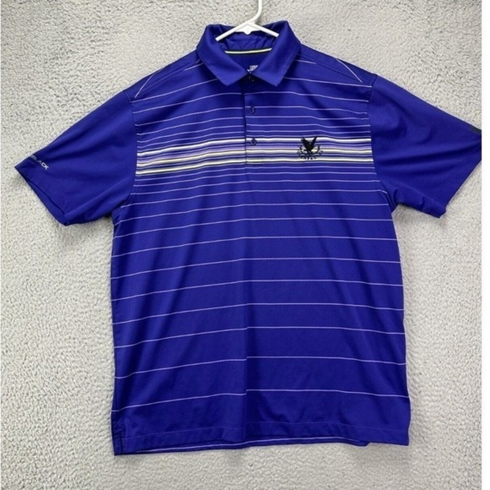 Under Armour Polo Shirt Mens Large HeatGear Purple Stripes Cold Black Golf Rugby